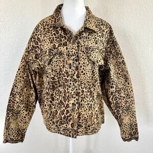 Erica Brooke Leopard Print Denim Jacket Womens 24W Plus Stretch Animal Vintage